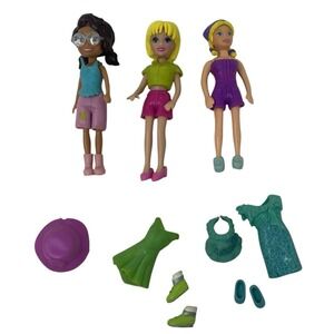 Lot of 3 Polly Pocket Impulse Dolls w/Accessories Outfits‎ Shoes Hat Shani